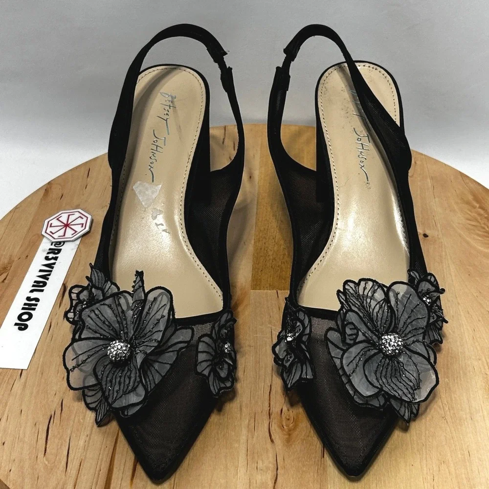 Betsey Johnson Women's Black Petra Slingback Pointed Toe Pump - Size 11M
